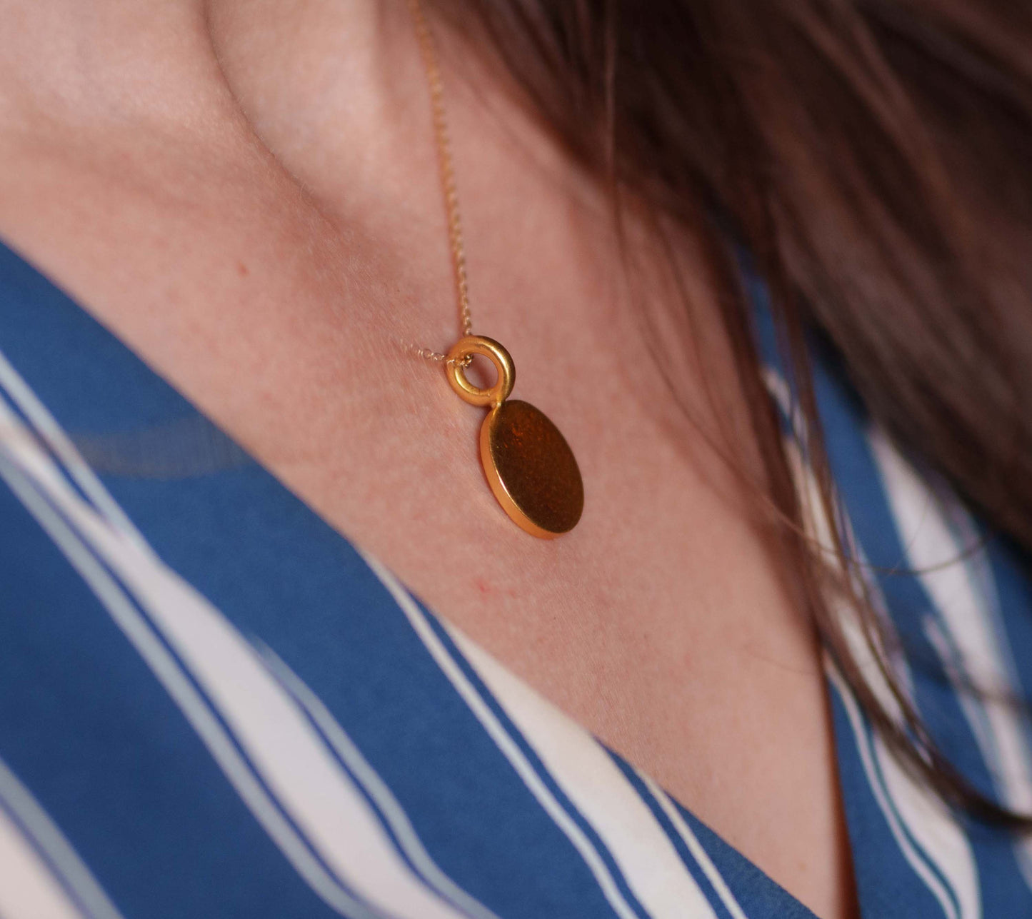 24k Hammered Disc Pendant - Coin Style Charm in 24k Solid Gold