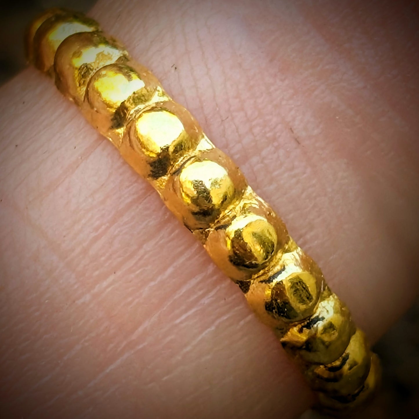 Hand Forged 24k Gold Beaded Stacking Ring