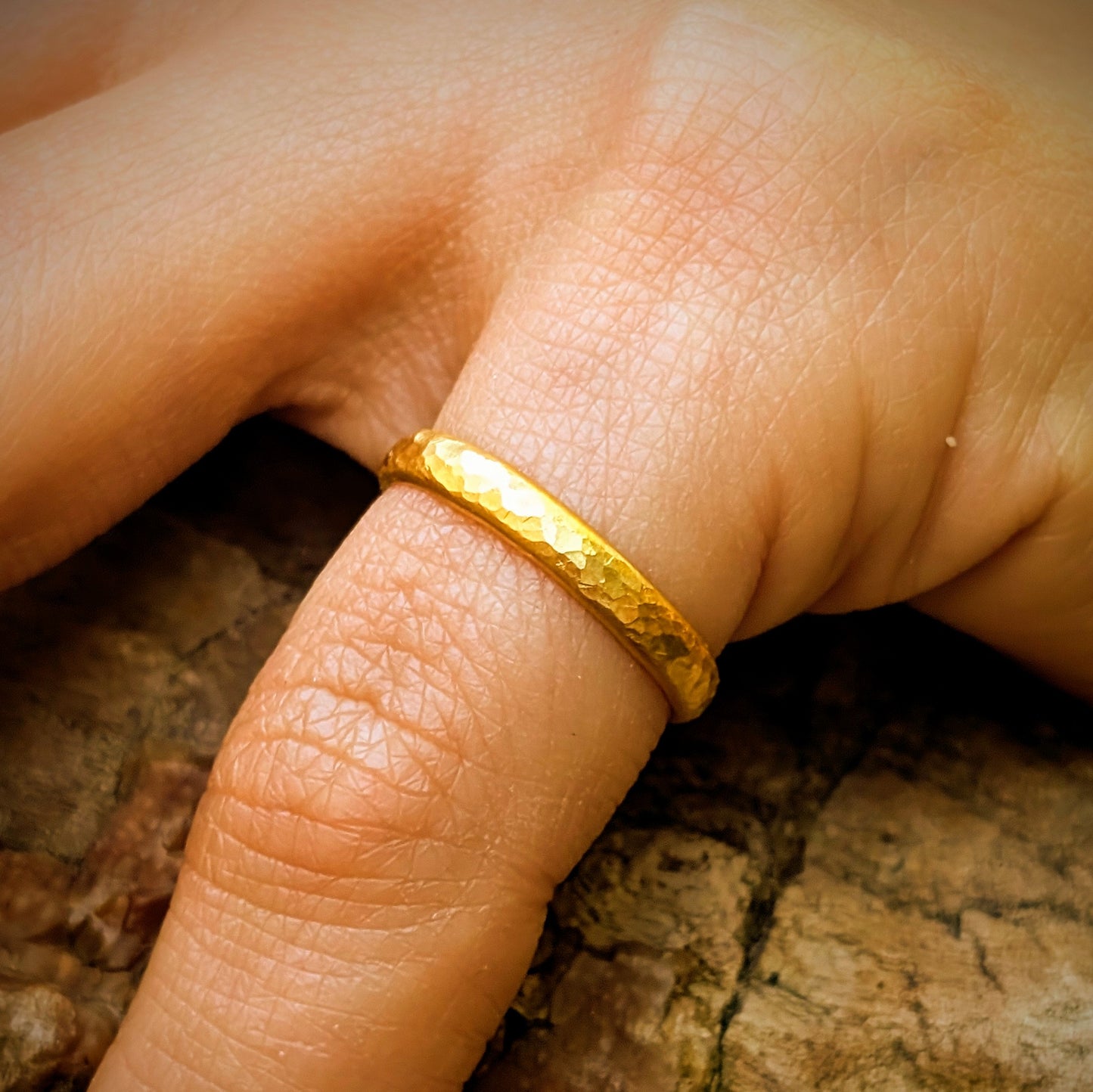 Delicate 24k Gold Ring - Small Hammered Simple Gold Band