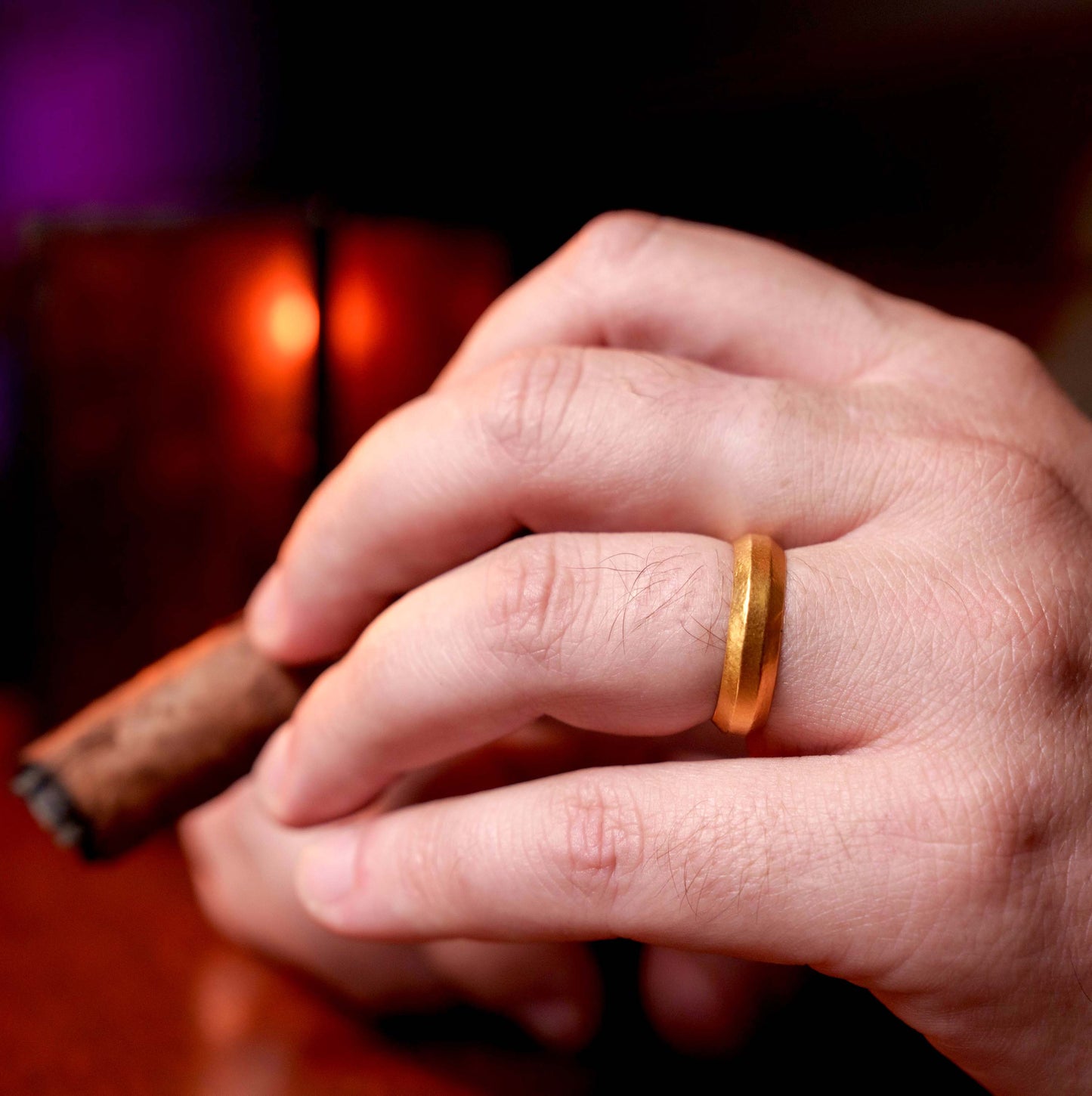 Geometric 24k Gold Band - Crisp Edges - Rich Pure 24k Gold Ring