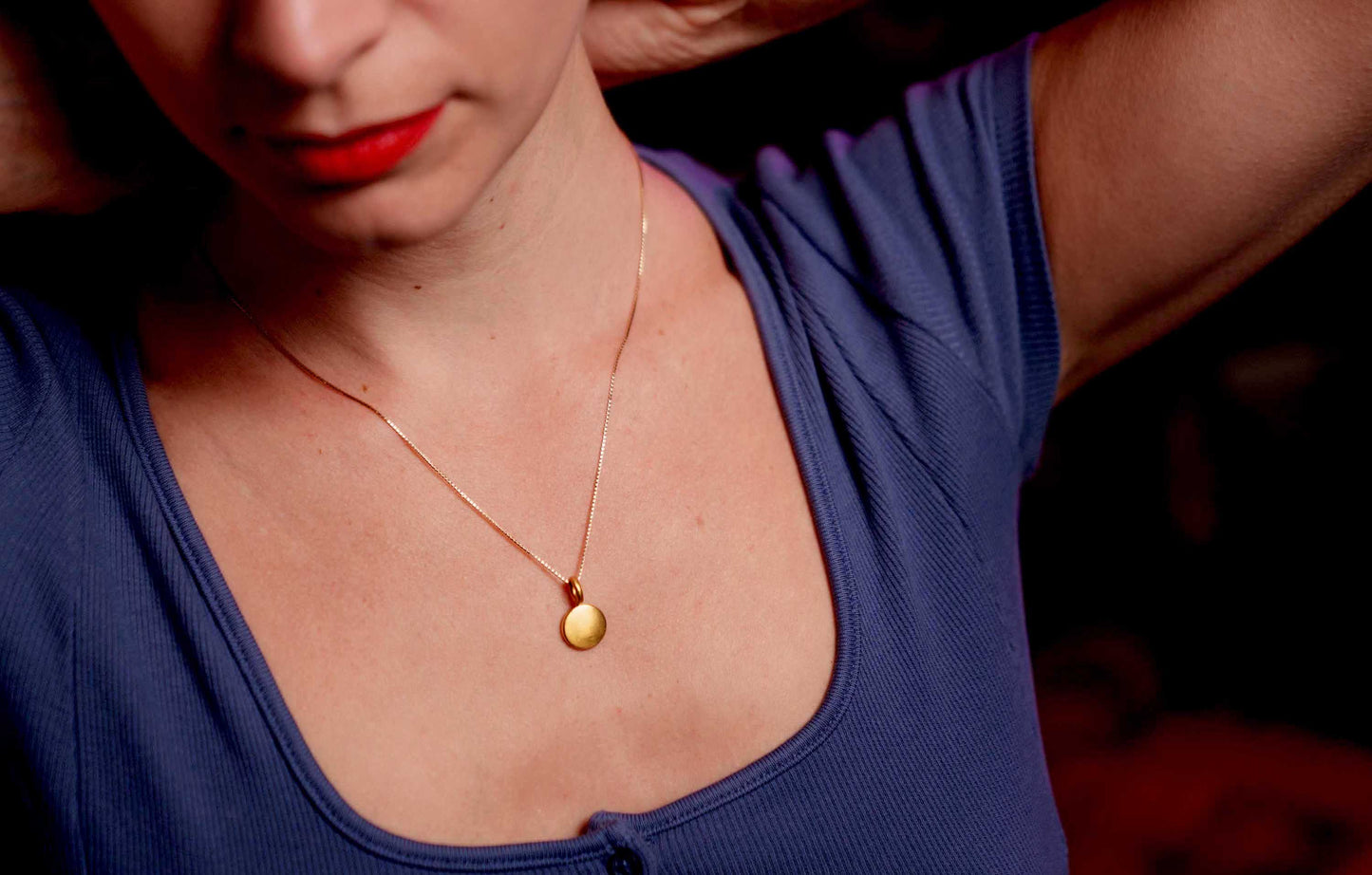 Small Disc Charm Pendant - Solid 24k Gold Round Circle Charm