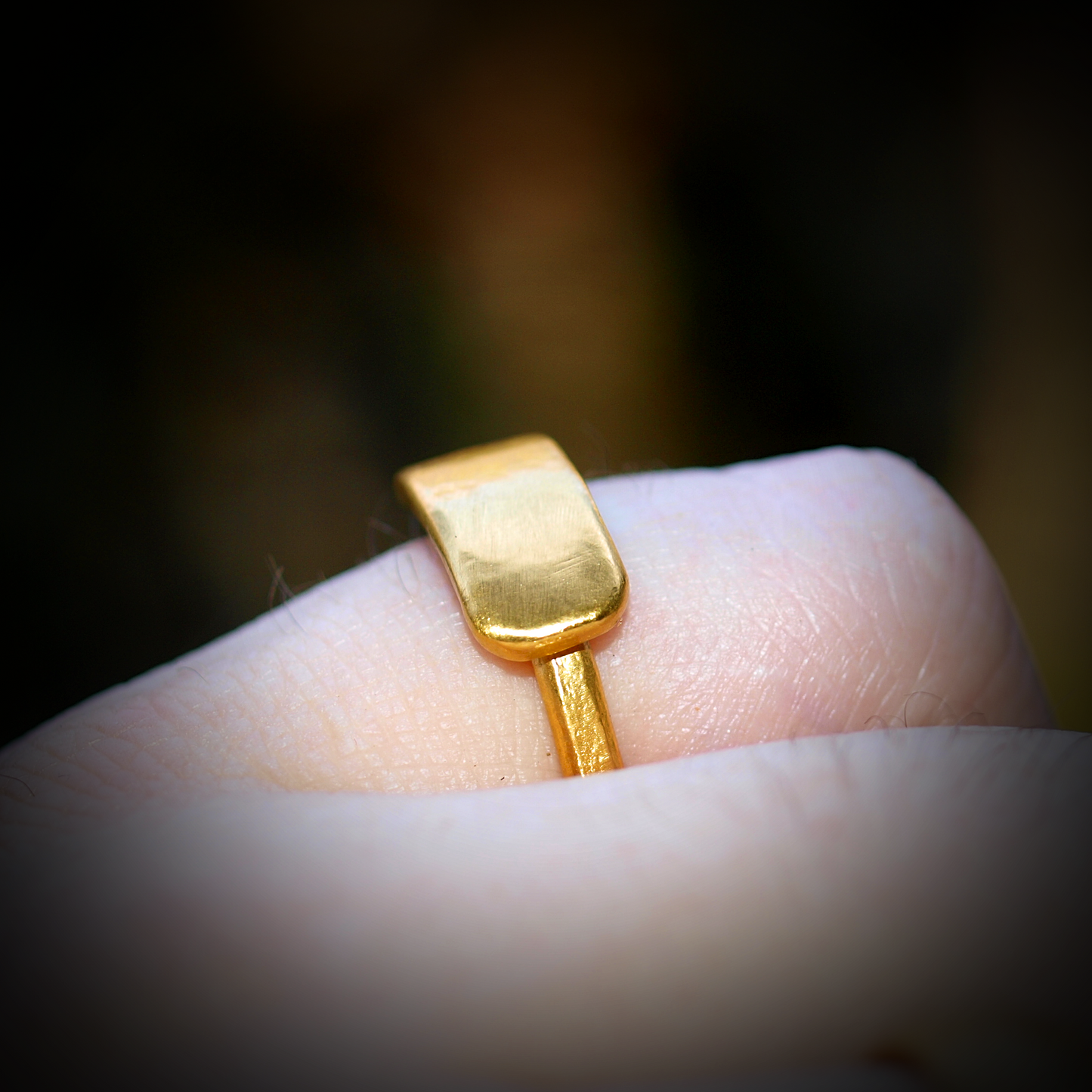 Gold Bar Ring - Wide Rounded Front Plate - Solid 24k Gold Construction