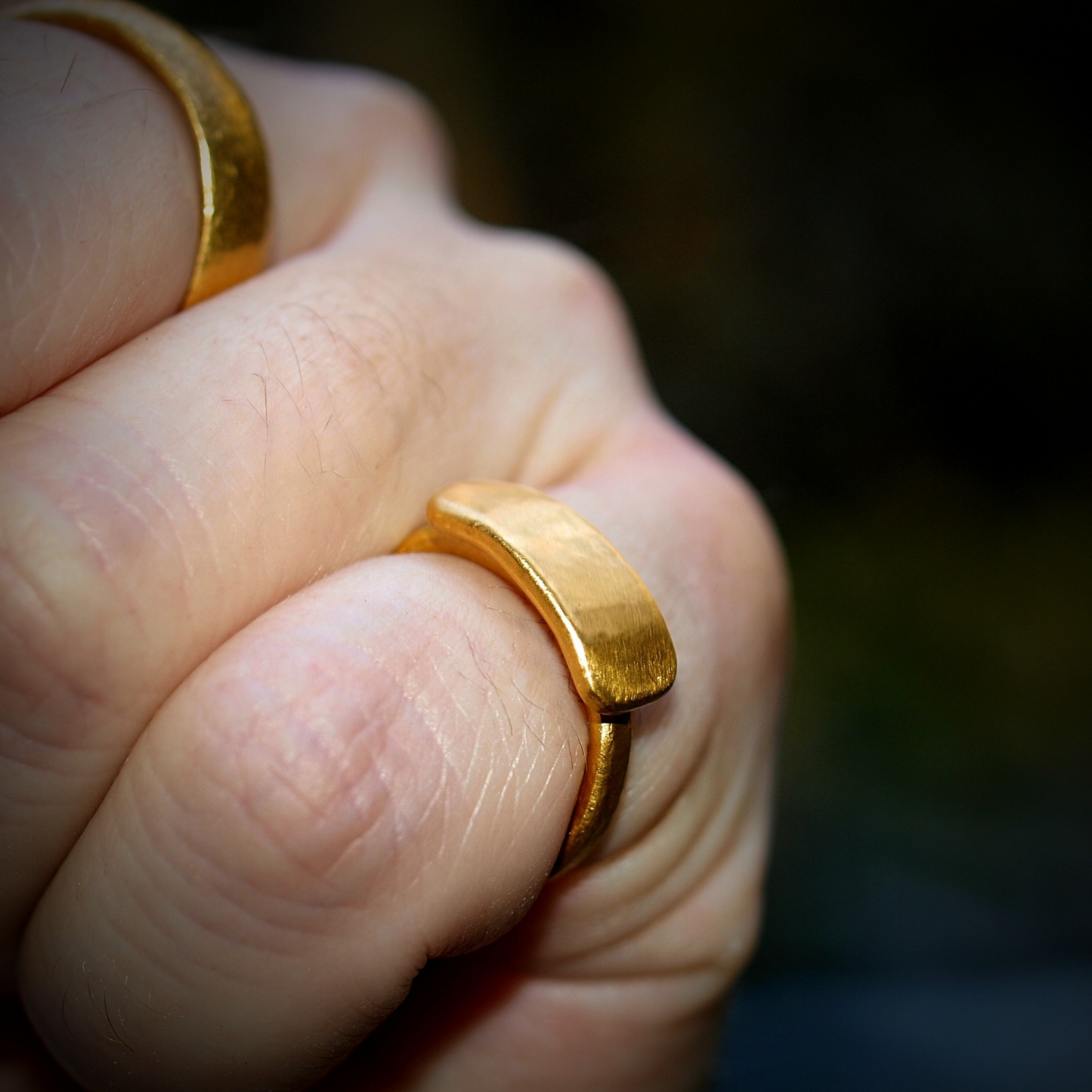 Gold Bar Ring - Wide Rounded Front Plate - Solid 24k Gold Construction