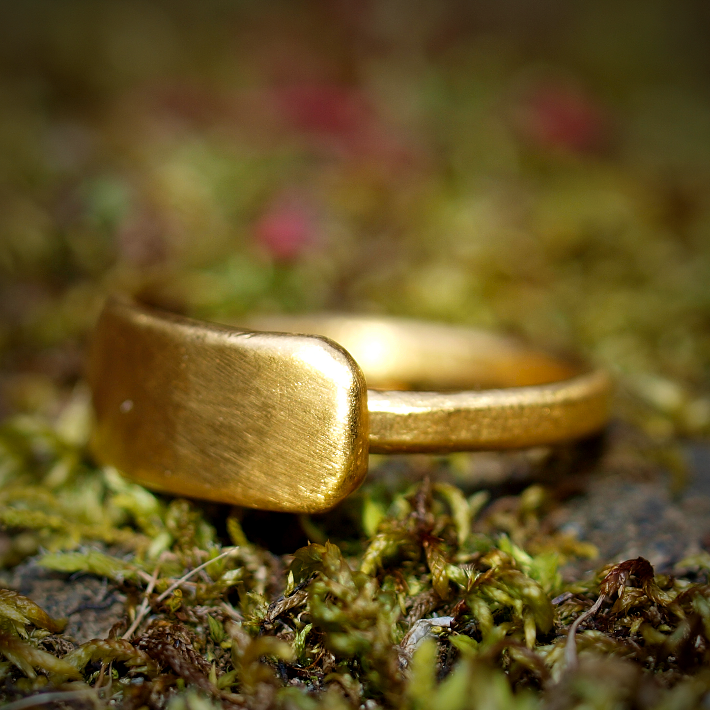Gold Bar Ring - Wide Rounded Front Plate - Solid 24k Gold Construction