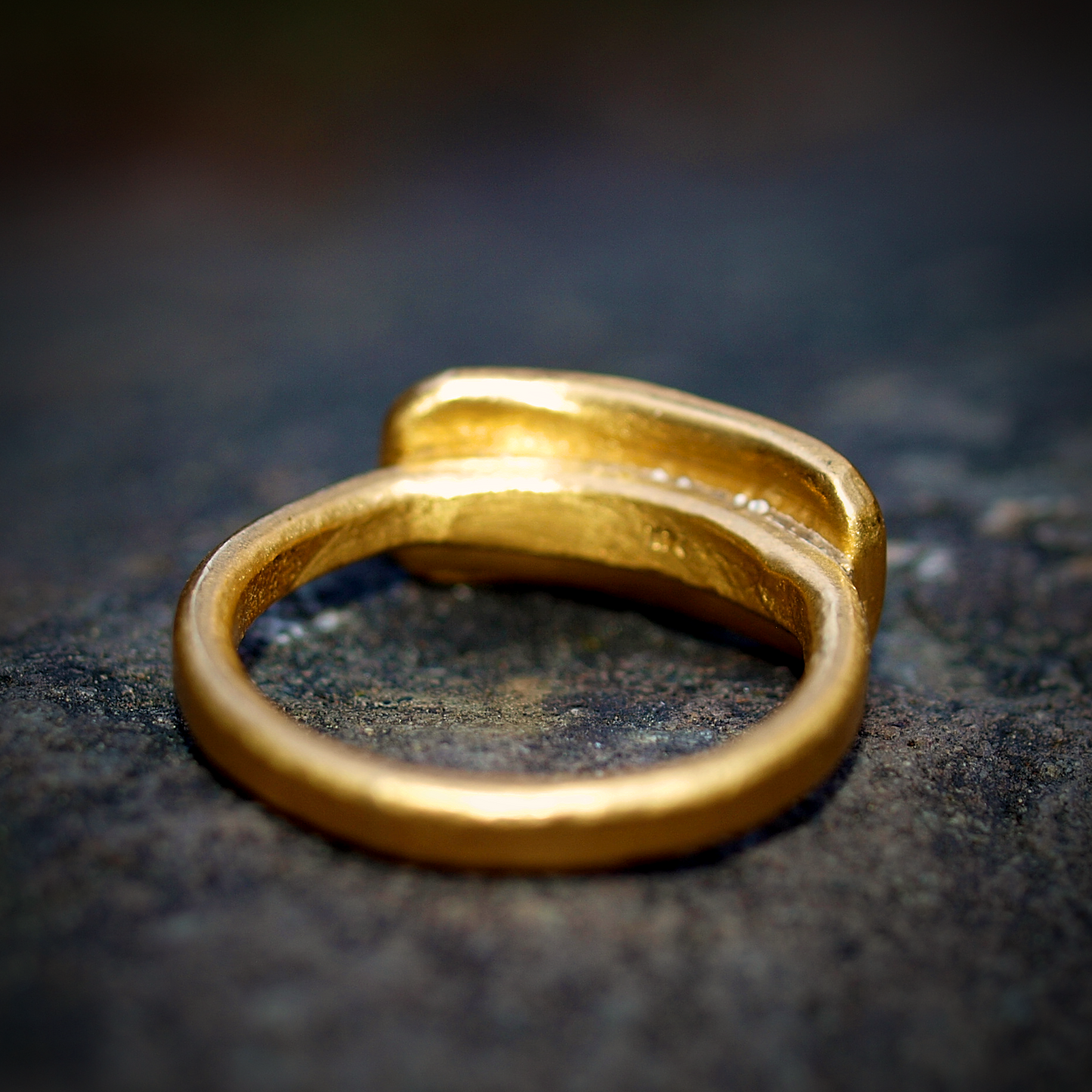 Gold Bar Ring - Wide Rounded Front Plate - Solid 24k Gold Construction