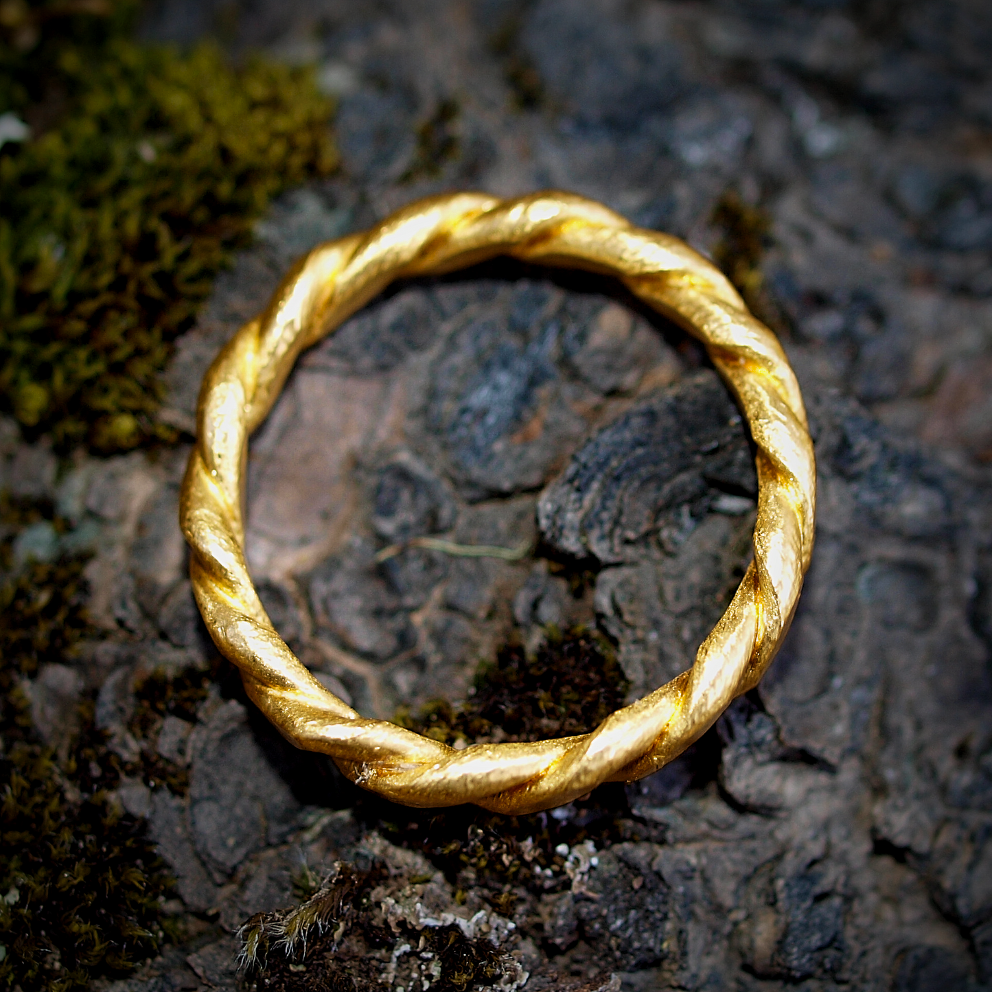 Braided Twist Rope Ring - Handmade Solid 24k Gold Twisted Band