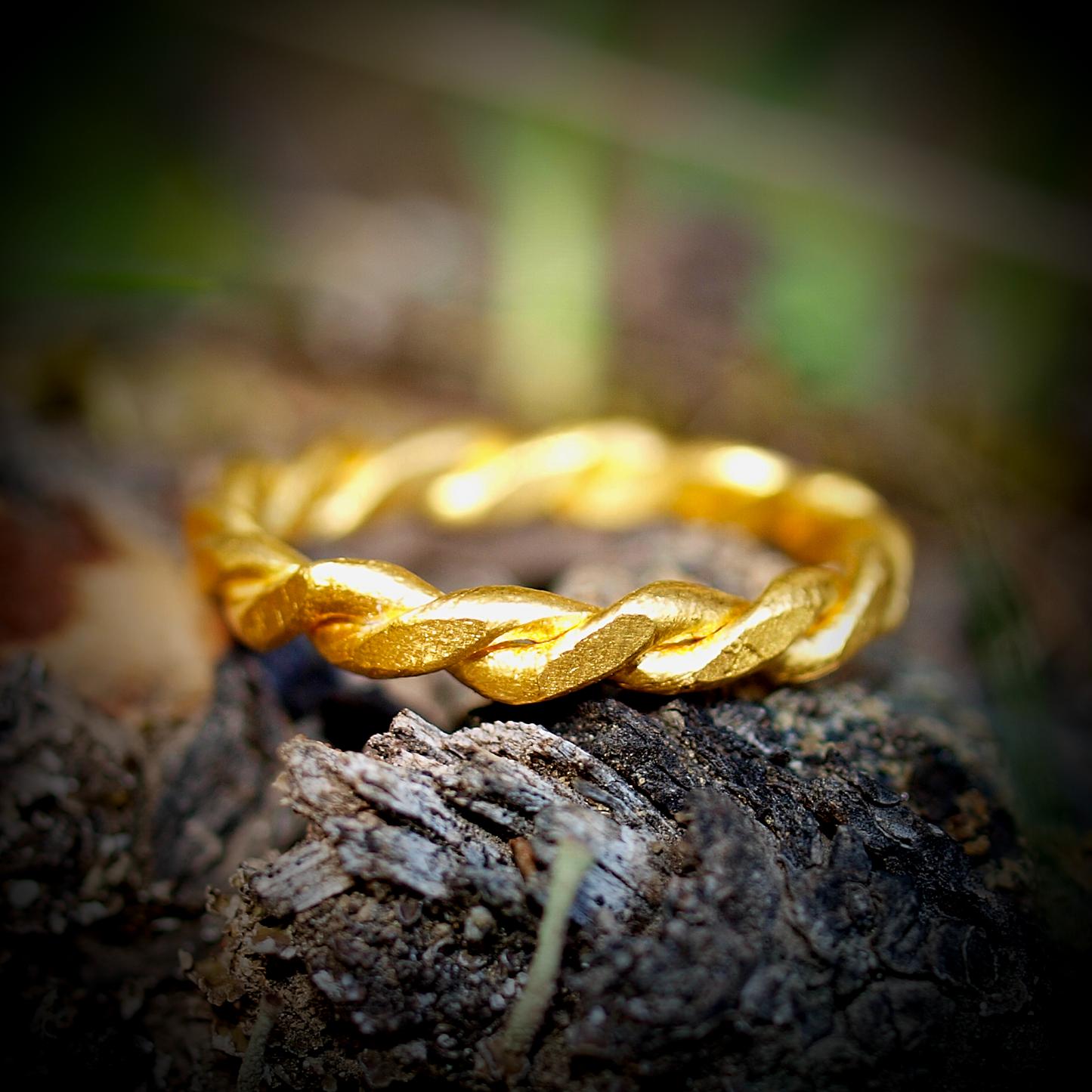 Braided Twist Rope Ring - Handmade Solid 24k Gold Twisted Band