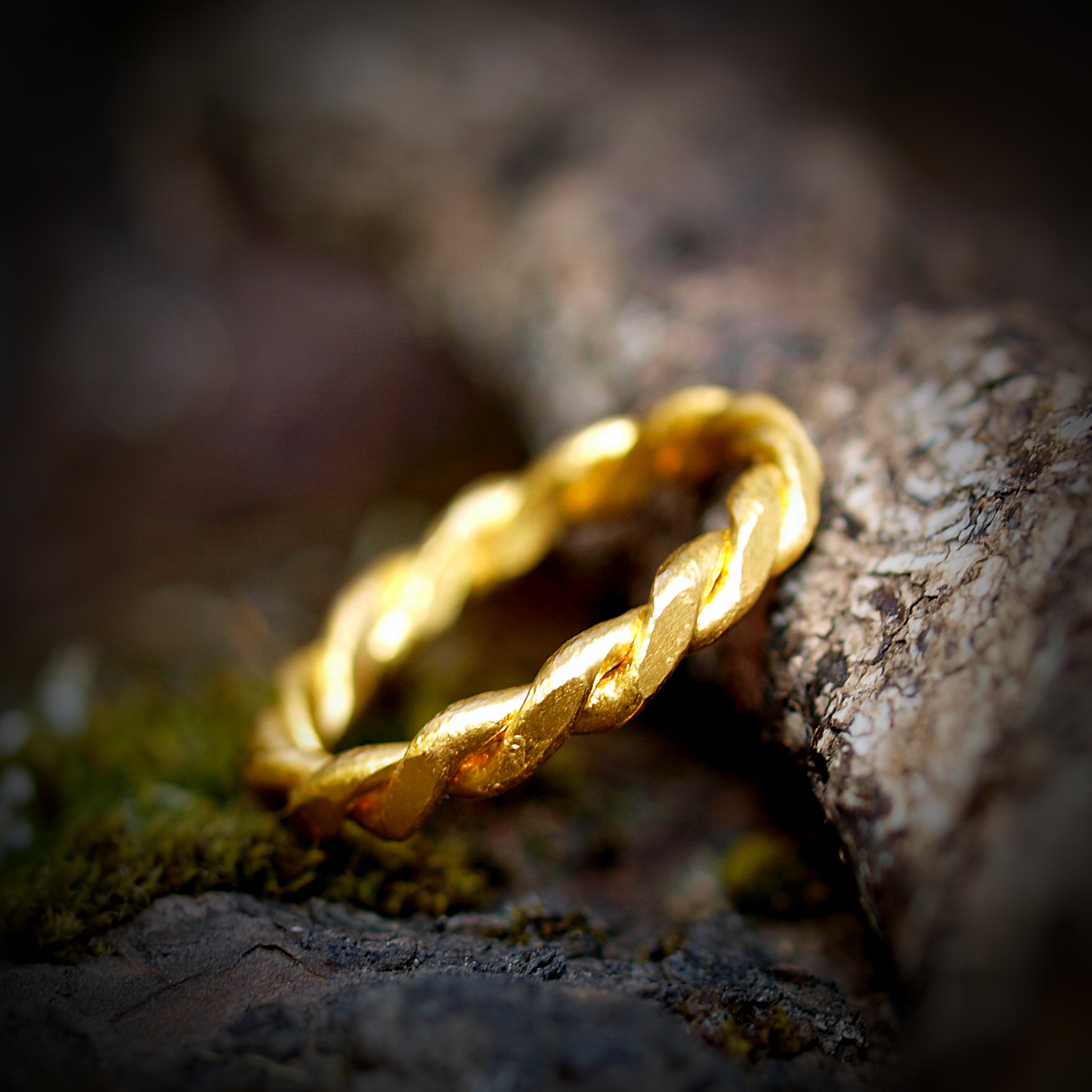 Braided Twist Rope Ring - Handmade Solid 24k Gold Twisted Band