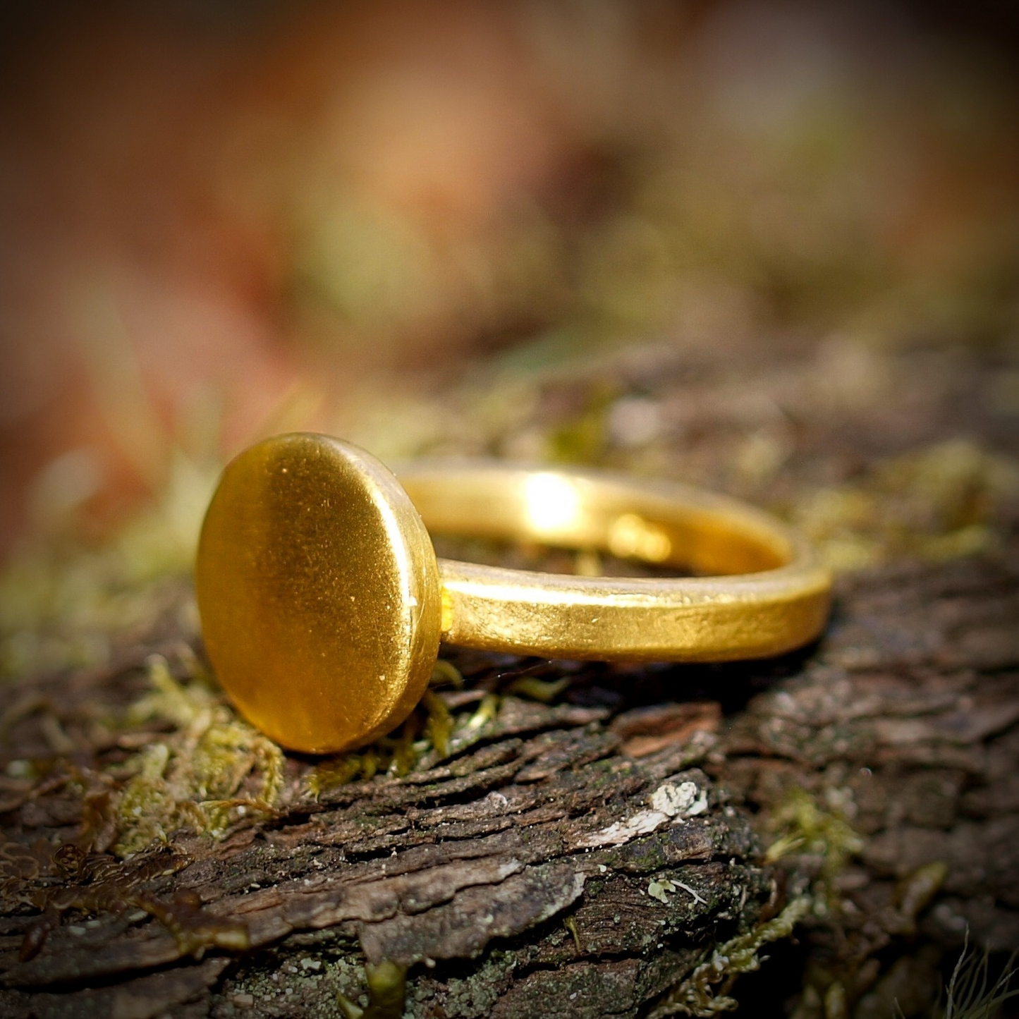 Wide Disc Ring - Round Circle on Narrow Thick Band - Pure 24k