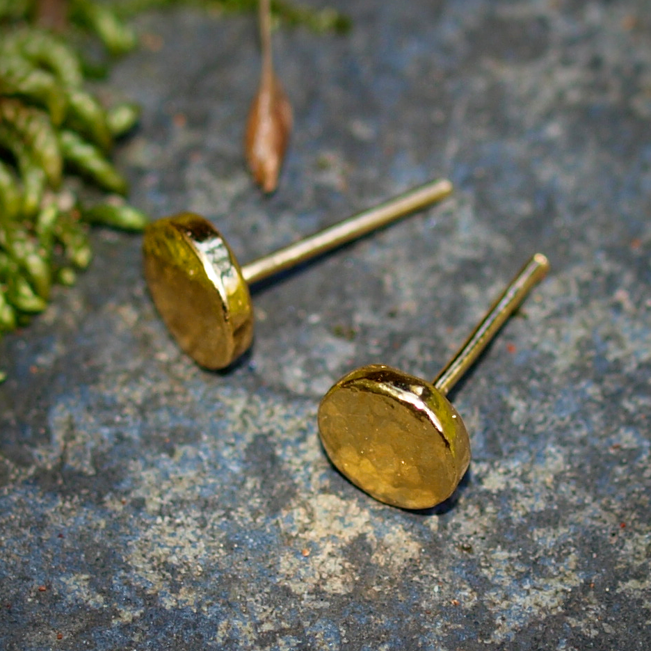 Flat Round Disc 24k Gold Studs - Solid Pure Gold Stud Earrings
