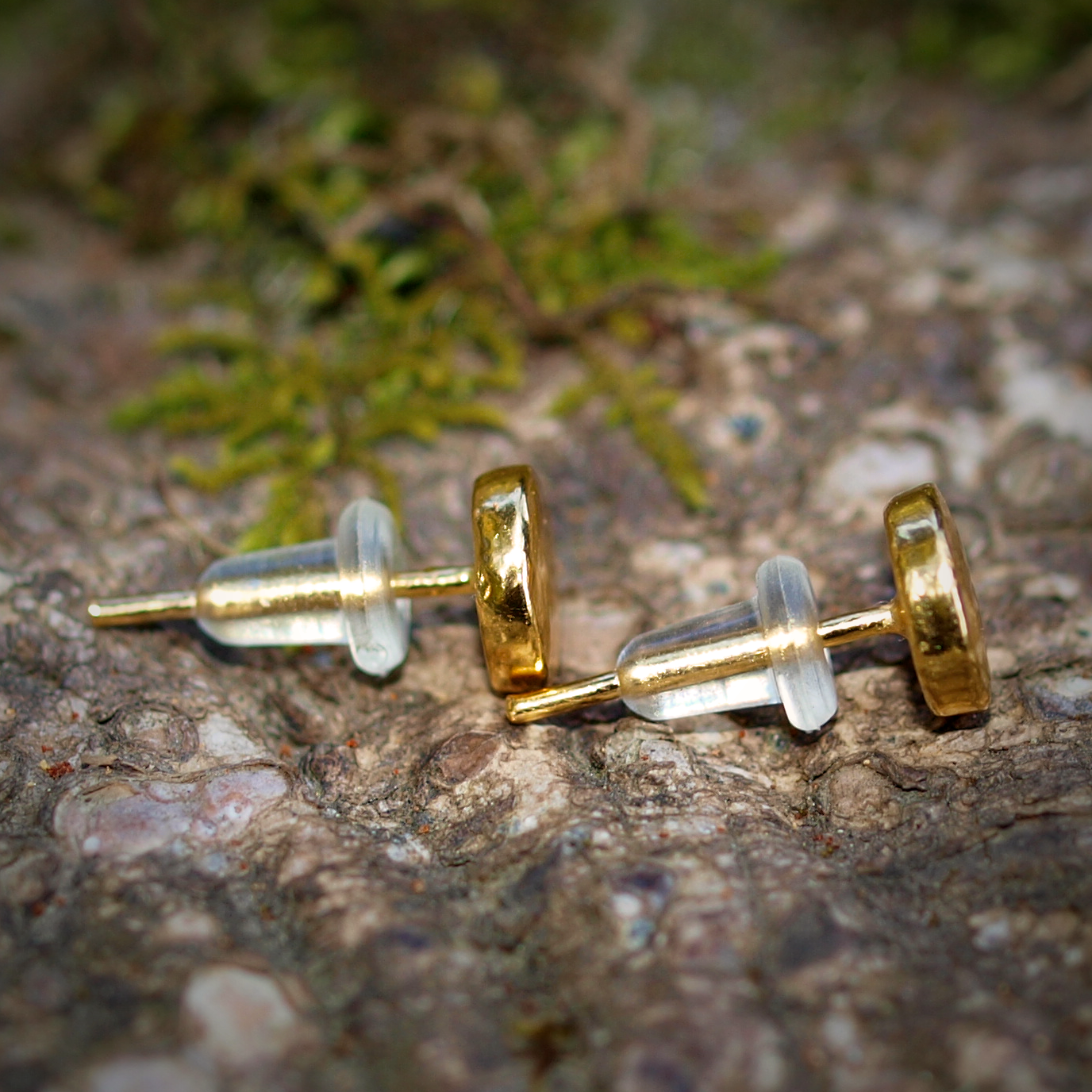 Flat Round Disc 24k Gold Studs - Solid Pure Gold Stud Earrings