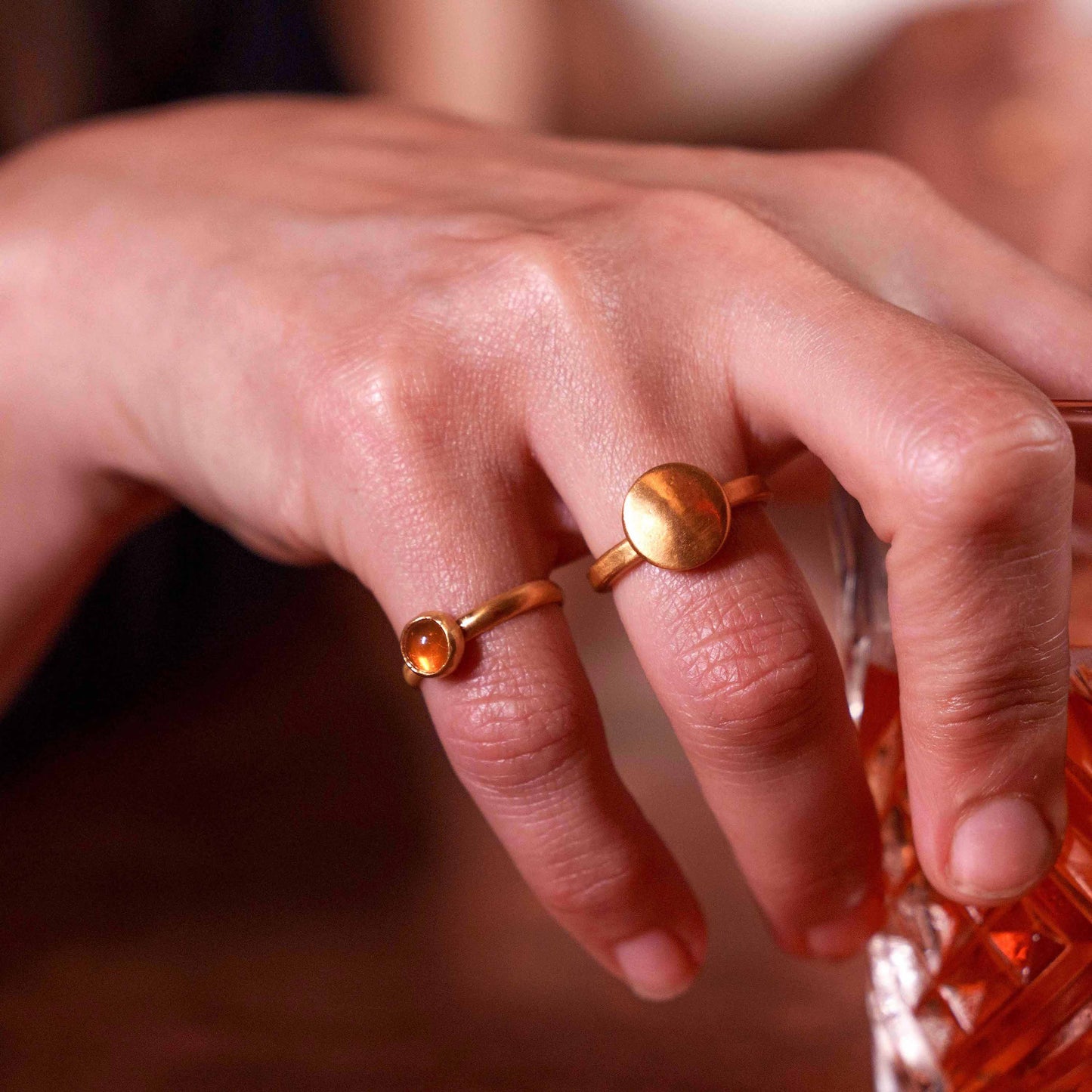 Wide Disc Ring - Round Circle on Narrow Thick Band - Pure 24k