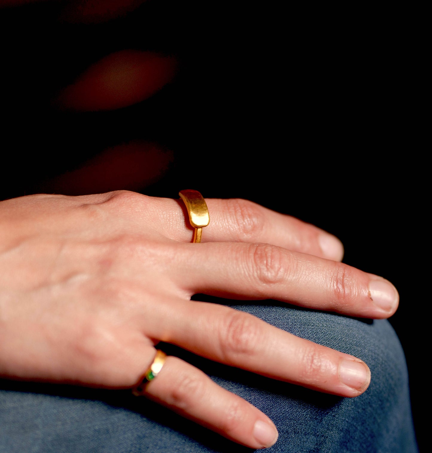 Gold Bar Ring - Wide Rounded Front Plate - Solid 24k Gold Construction