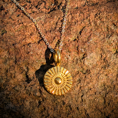 Solid Gold Sunburst Round Medallion | Pure 24k Gold