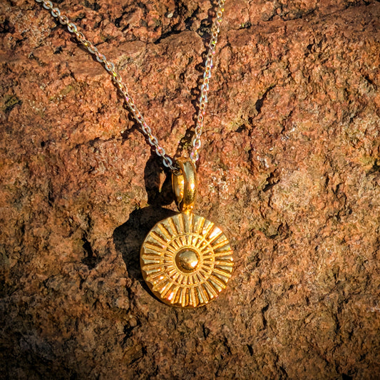 Solid Gold Sunburst Round Medallion | Pure 24k Gold