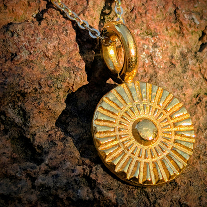 Solid Gold Sunburst Round Medallion | Pure 24k Gold