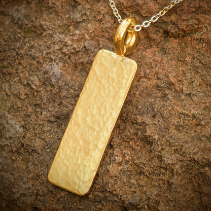 24k Solid Gold Hammered Wide Profile Bar Pendant