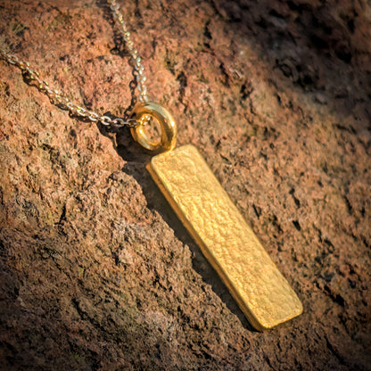 24k Solid Gold Hammered Wide Profile Bar Pendant