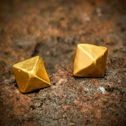 24k Pure Gold Pyramid Stud Earrings - Solid Geometric Minimalist Studs (Pair)