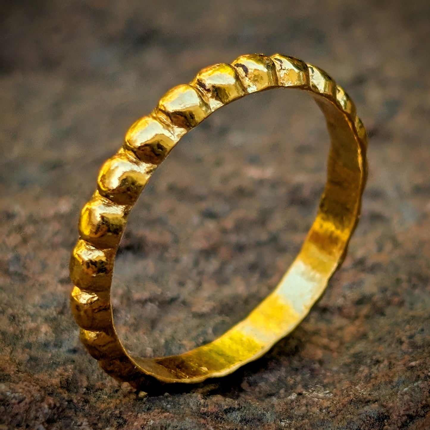 Hand Forged 24k Gold Beaded Stacking Ring