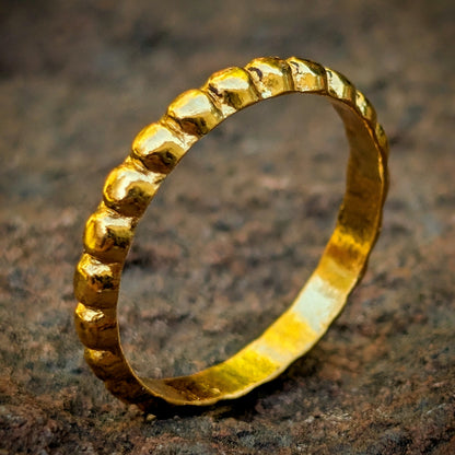 Hand Forged 24k Gold Beaded Stacking Ring