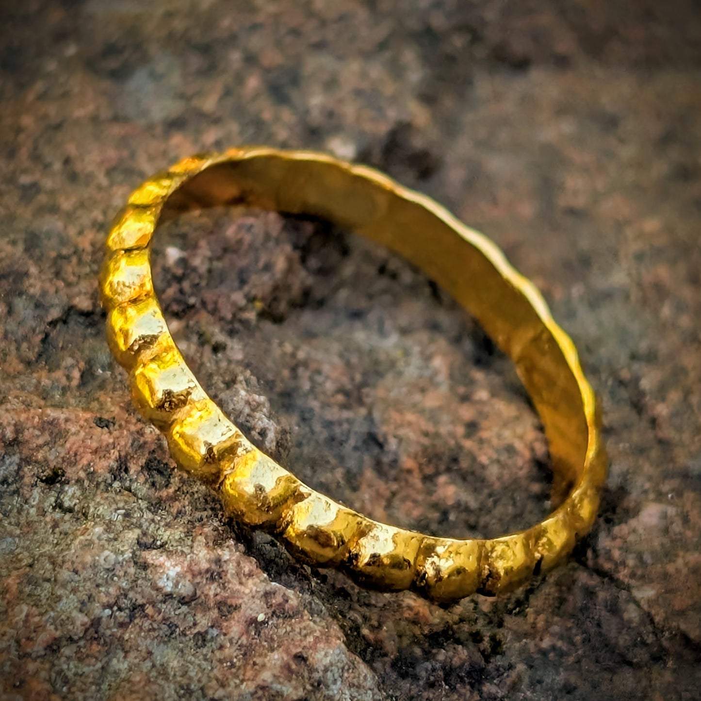 Hand Forged 24k Gold Beaded Stacking Ring