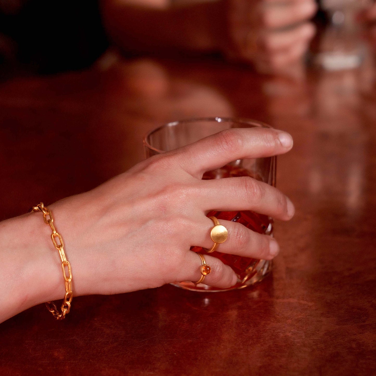 Wide Disc Ring - Round Circle on Narrow Thick Band - Pure 24k