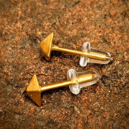 24k Pure Gold Pyramid Stud Earrings - Solid Geometric Minimalist Studs (Pair)