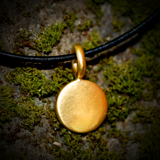 Small Disc Charm Pendant - Solid 24k Gold Round Circle Charm
