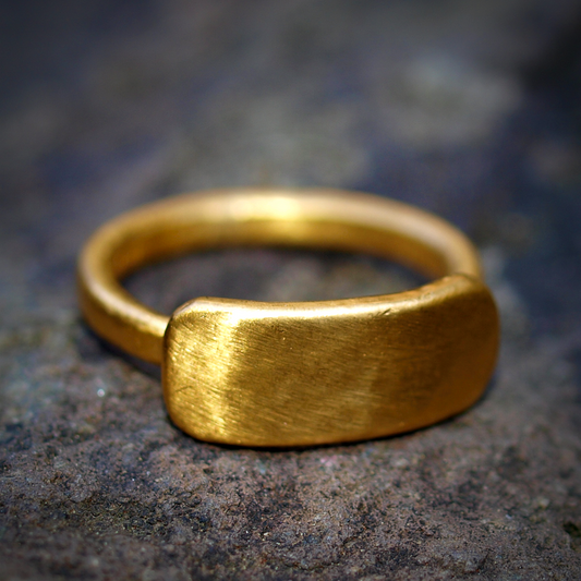 Gold Bar Ring - Wide Rounded Front Plate - Solid 24k Gold Construction