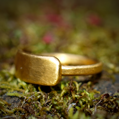 Gold Bar Ring - Wide Rounded Front Plate - Solid 24k Gold Construction