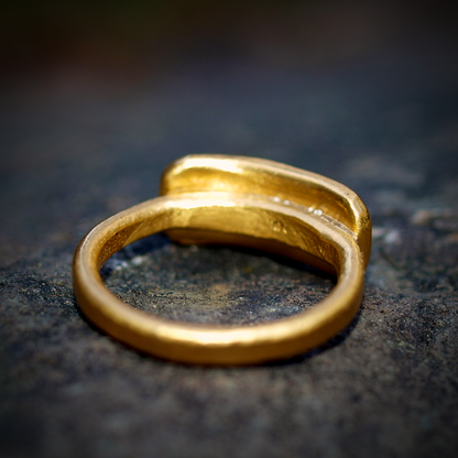Gold Bar Ring - Wide Rounded Front Plate - Solid 24k Gold Construction