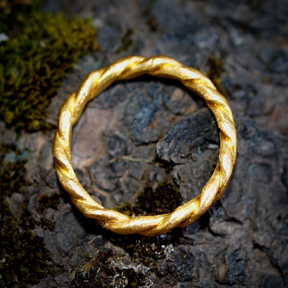 Braided Twist Rope Ring - Handmade Solid 24k Gold Twisted Band