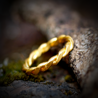 Braided Twist Rope Ring - Handmade Solid 24k Gold Twisted Band