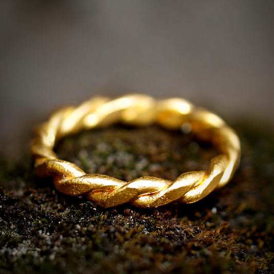 Braided Twist Rope Ring - Handmade Solid 24k Gold Twisted Band