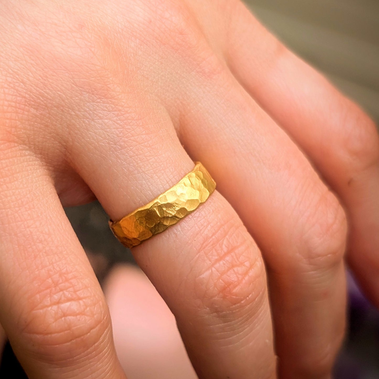 Rustic Heavy Hammered Pure Gold Band
