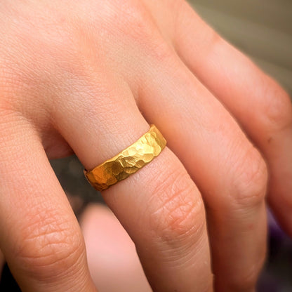 Rustic Heavy Hammered Pure Gold Band