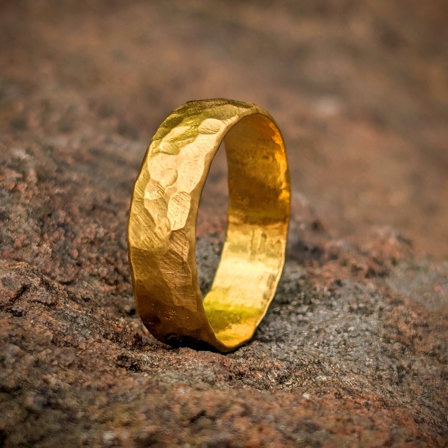 Rustic Heavy Hammered Pure Gold Band
