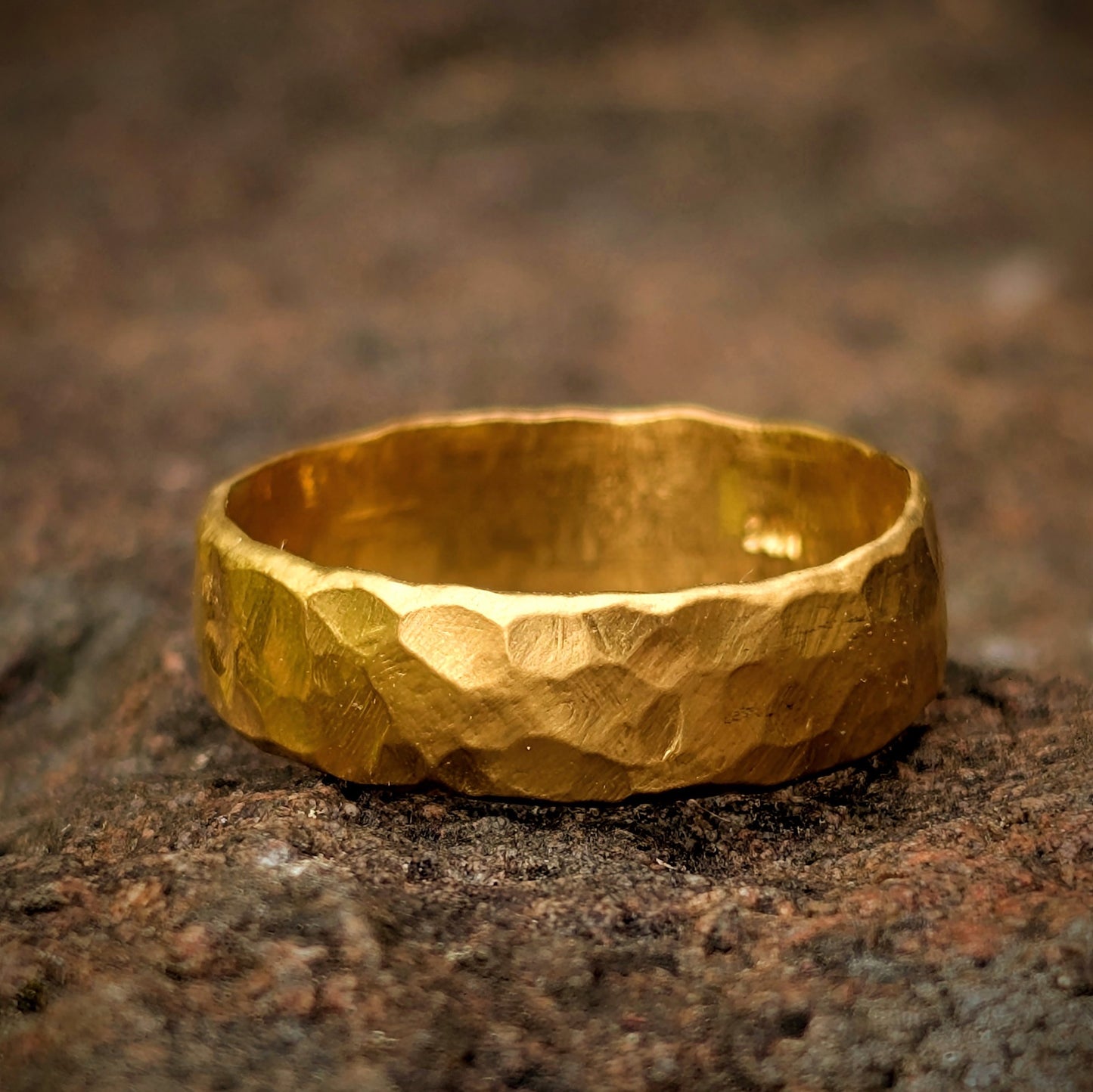 Rustic Heavy Hammered Pure Gold Band
