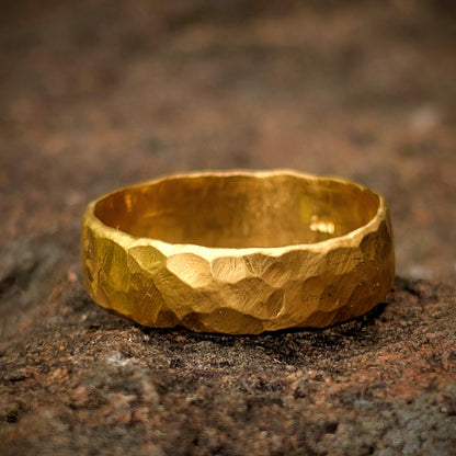 Rustic Heavy Hammered Pure Gold Band