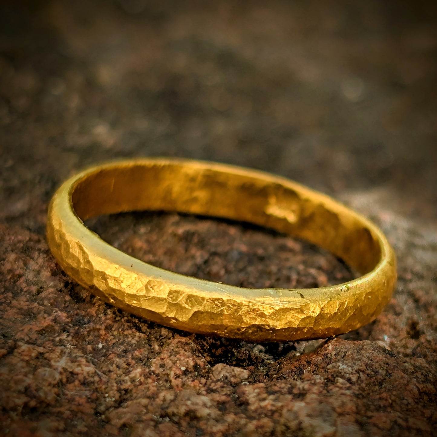 Delicate 24k Gold Ring - Small Hammered Simple Gold Band
