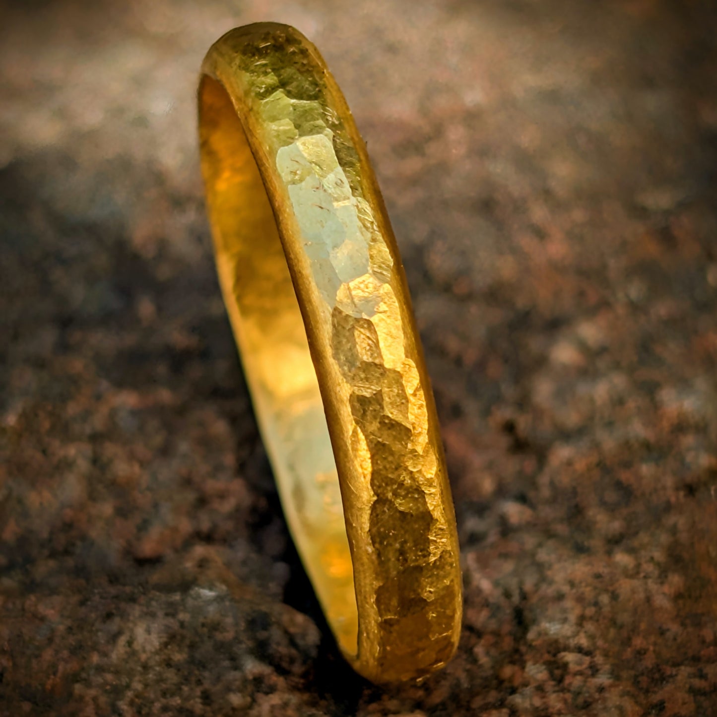 Delicate 24k Gold Ring - Small Hammered Simple Gold Band