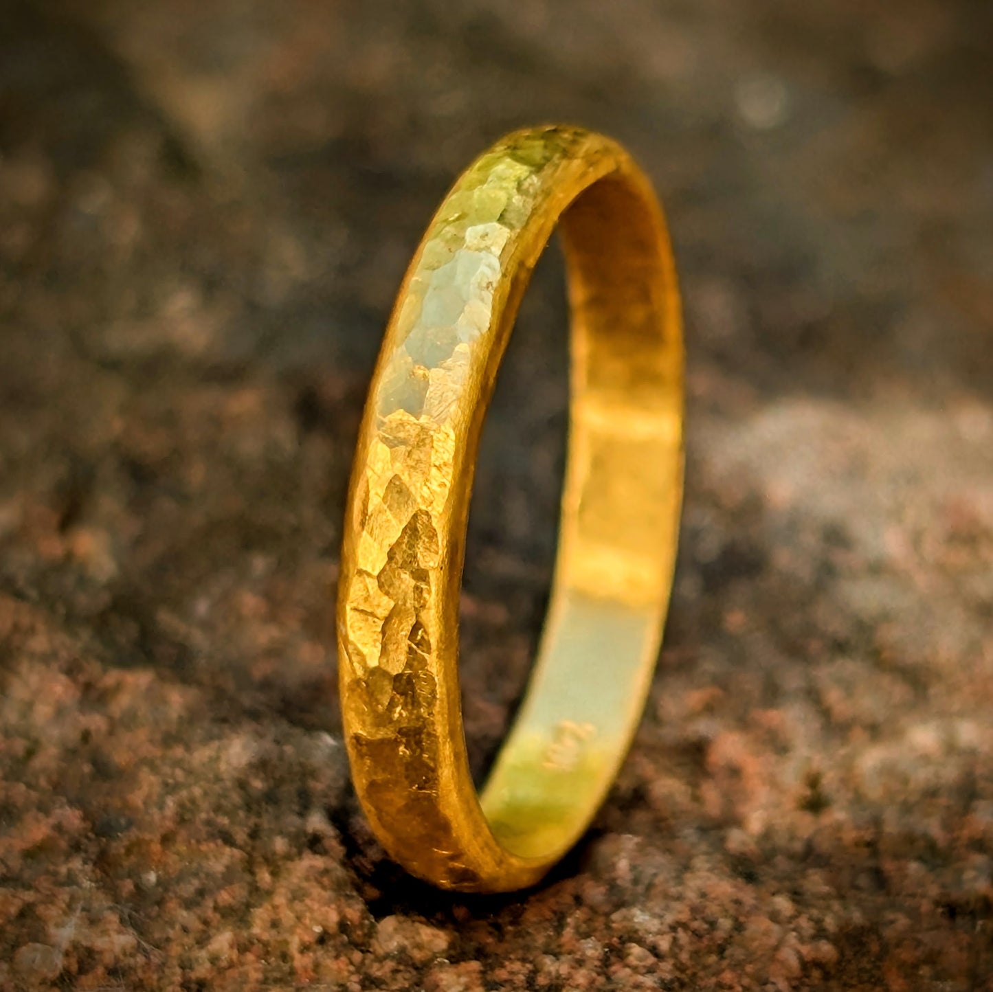 Delicate 24k Gold Ring - Small Hammered Simple Gold Band