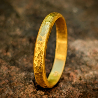 Delicate 24k Gold Ring - Small Hammered Simple Gold Band