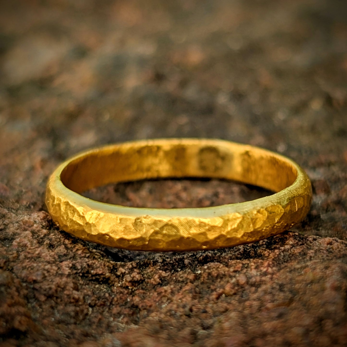 Delicate 24k Gold Ring - Small Hammered Simple Gold Band