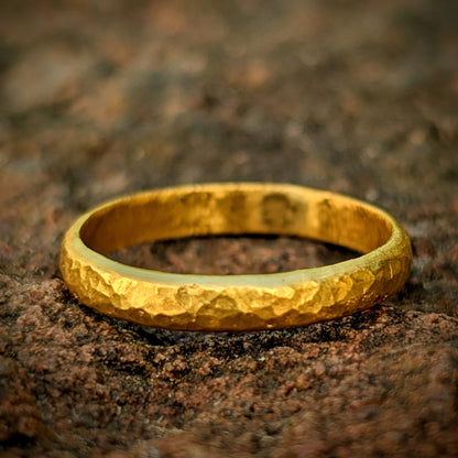 Delicate 24k Gold Ring - Small Hammered Simple Gold Band