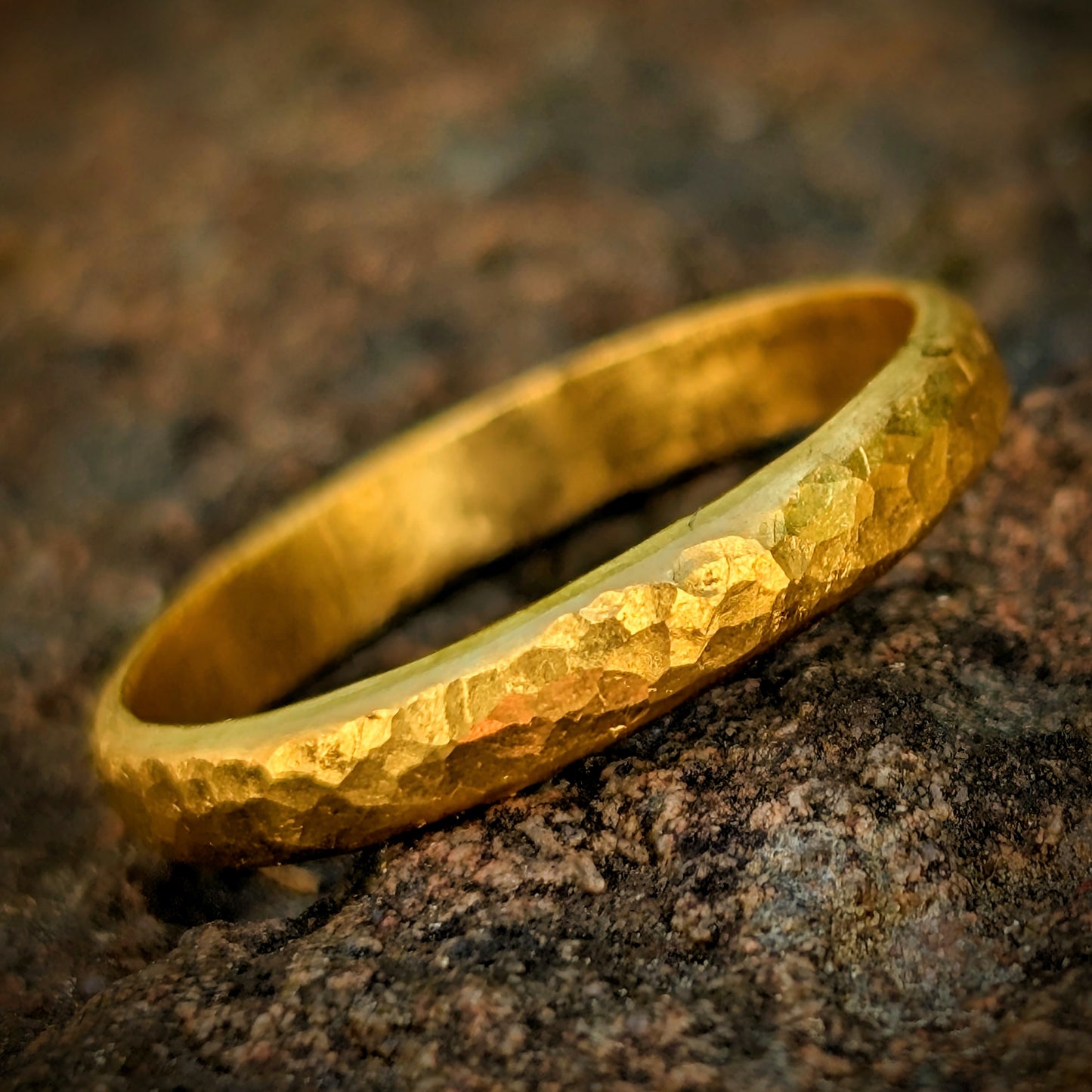 Delicate 24k Gold Ring - Small Hammered Simple Gold Band