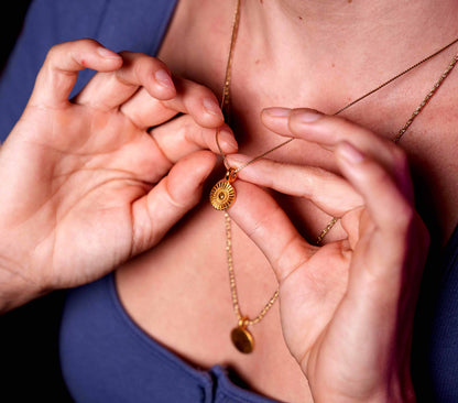 Solid Gold Sunburst Round Medallion | Pure 24k Gold