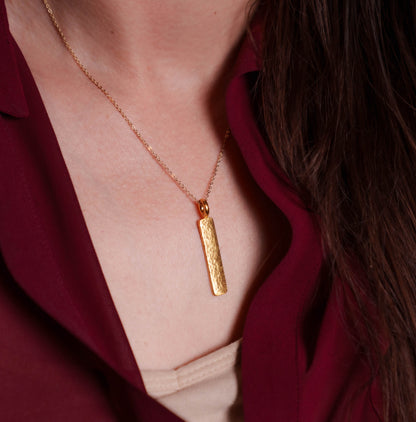 24k Pure Gold Hand Hammered Bar Pendant