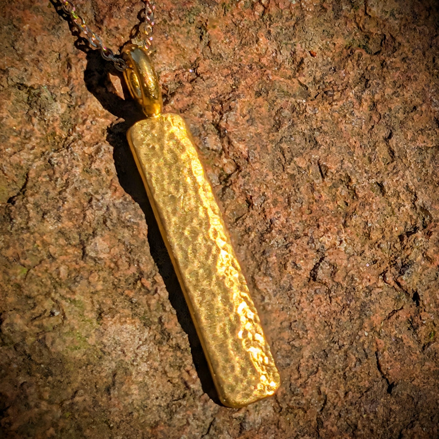 24k Pure Gold Hand Hammered Bar Pendant